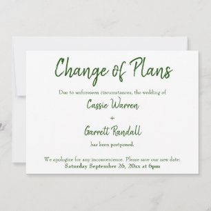 Vert blanc Changement de plans Carte Mariage repor