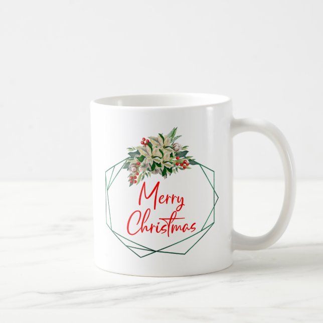 Vert blanc Floral Joyeux café de Noël Mug (Droite)