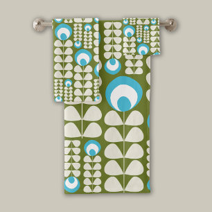 Vert, Bleu Clair, Crème Motif Moyenne Fleurs