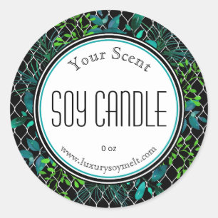 Vert Bleu Noir Blanc Branches Soy Candle Étiquette