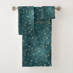 Vert bleu nuit ciel turquoise or étoile motif