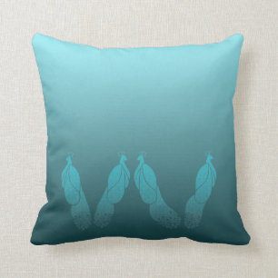 Vert-bleu turquoise avec le coussin de paons d'art