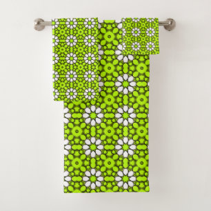 Vert brillant et blanc à motif floral