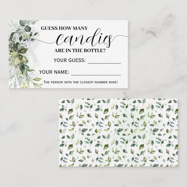 Vert Combien de bonbons Baby shower carte de jeu (Devant / Derrière)