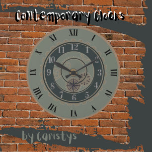 Vert contemporain, Brown, Mur Steampunk Horloge