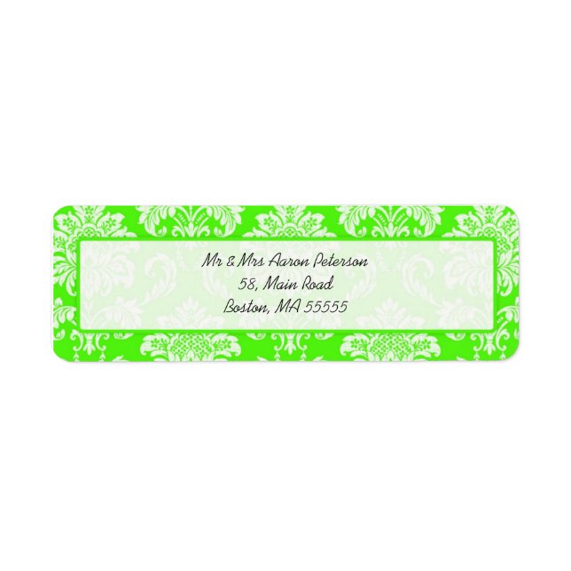 Vert Damask Étiquettes de adresse personnalisables (Devant)