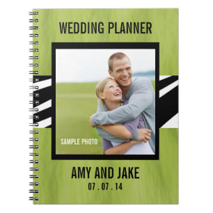Vert de zèbre de photo de carnet de wedding planne