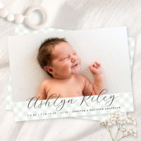 Vert doux En vichy Faire-part de naissance Motif