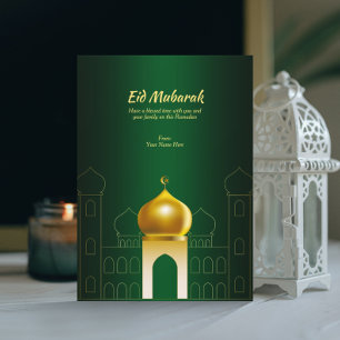 Vert élégant   Carte de voeux Gold Dome Ramadan