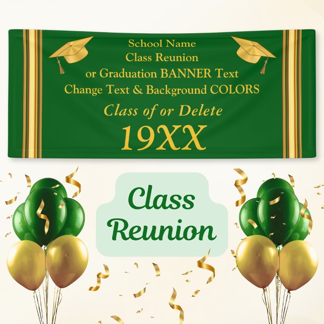 Vert et bannière ou obtention du diplôme de la (Green and Gold, Class Reunion Banners. 50 year class reunion, 60th, 55th, 45th, 40th or Any Year.)
