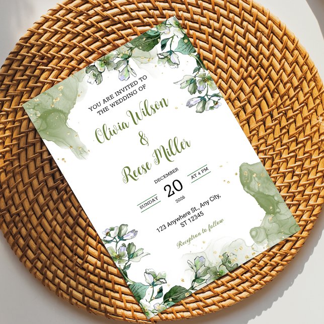 Vert et or Floral Faire-part de mariage de luxe (Créateur téléchargé)
