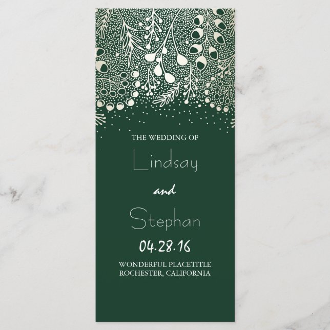 Vert et or Jardin Florals Programmes de mariage (Devant)