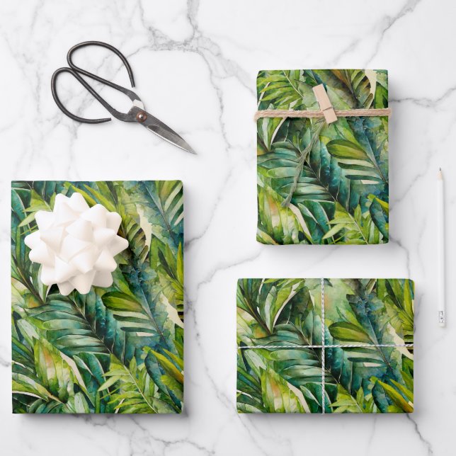 Vert et Turquoise Aquarelle Tropical Palm Feuille (Recto)