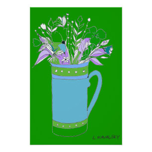Vert Fleurs Colorées Originales Dans Une Affiche D