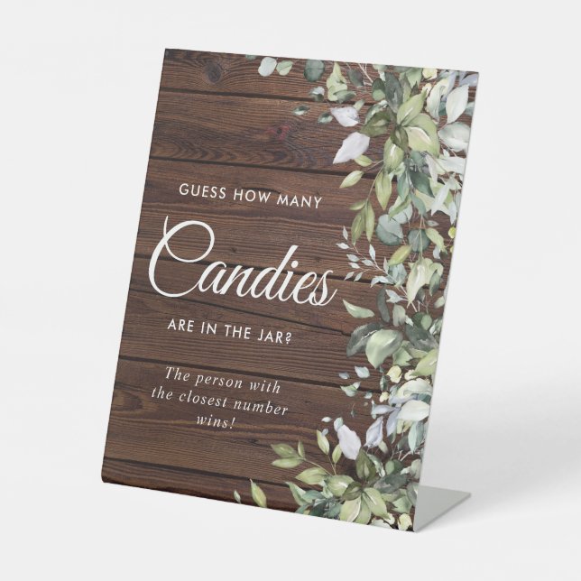 Vert Floral Bois rustique Combien de bonbons Signe (Recto)