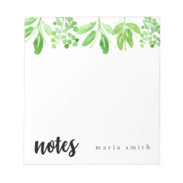 vert floral chic personnaliser bloc-notes