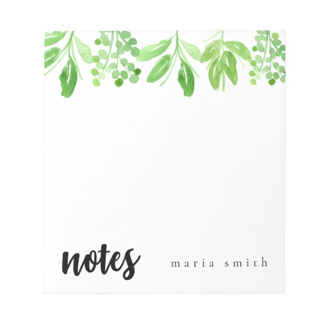 vert floral chic personnaliser bloc-notes (Devant)