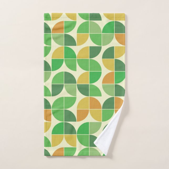 Vert floral géométrique du milieu du siècle rétro (Serviette à main)