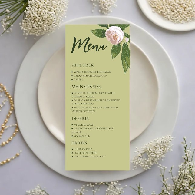 Vert Floral Simple Elégant Menu Mariage (Greenery Floral Simple Elegant Wedding Menu)