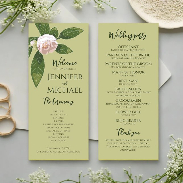 Vert Floral Simple Élégant programme de mariage (Greenery Floral Simple Elegant Wedding Program)