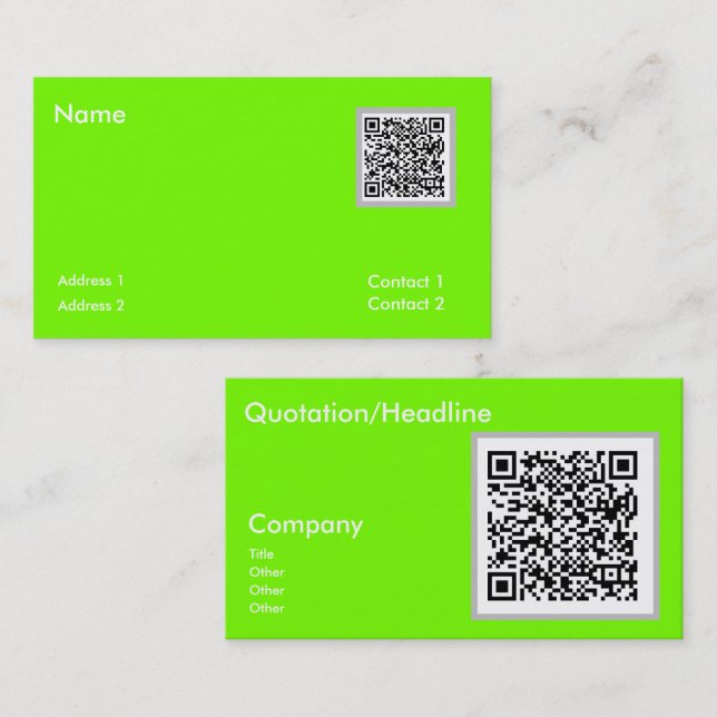 vert fluorescent - Carte de visite de code QR (Devant / Derrière)