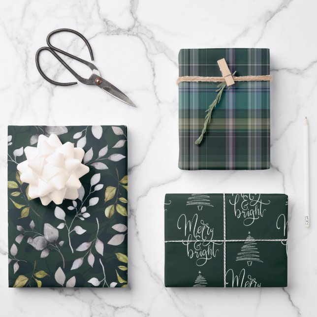 Vert foncé Noël Feuille Aquarelle Plaid  (Recto)