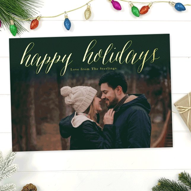 Vert + Gold Foil Joyeux Cartes photos de vacances (Créateur téléchargé)