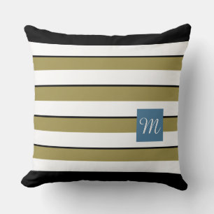 Vert Gras Gris Rayures Monogramme Lève Oreiller