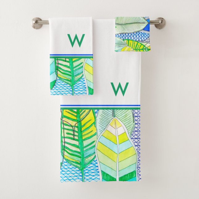Vert jaune mignon Moderne Tropical Boho Monogramme (En situation)