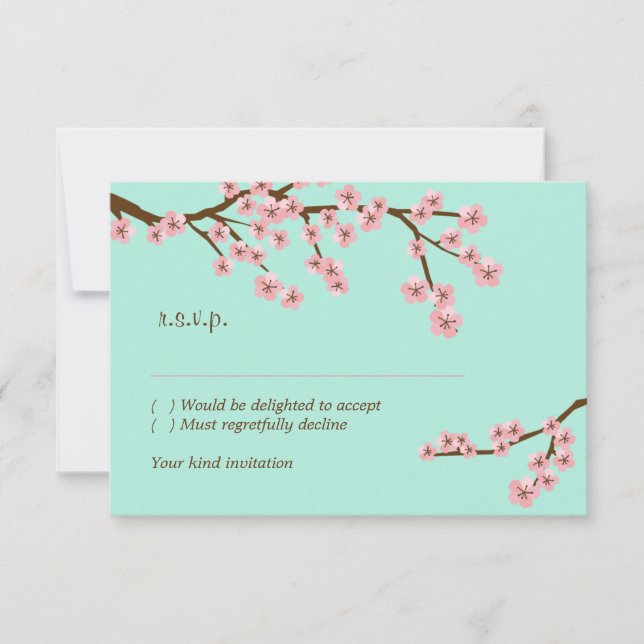 Vert menthe et rose Fleur de cerisier Moderne RSVP (Devant)