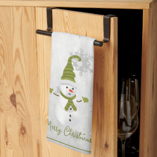 Vert mignon Snowman Serviette de cuisine de vacanc