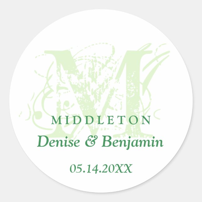 Vert monogramme antique chic étiquette mariage fav (Devant)