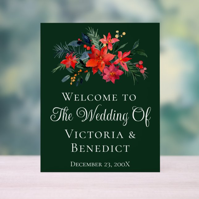 Vert Noël Poinsettia Floral Mariage de bienvenue (Neutre)