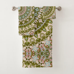 Vert olive et motif mandala pastel