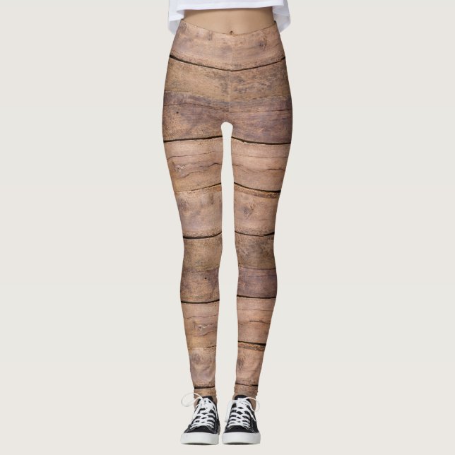 Vert pâle, Leggings en Planche de Bois (Devant)