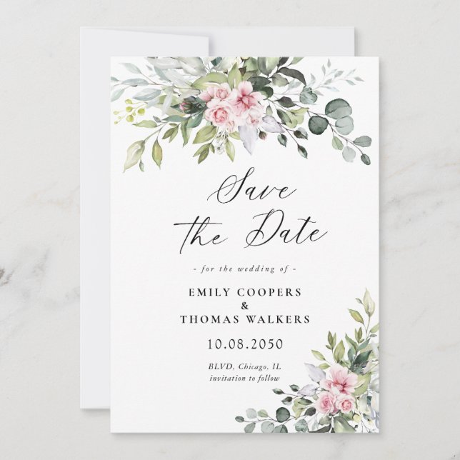 Vert rose vif Enregistrer la date Invitation (Devant)