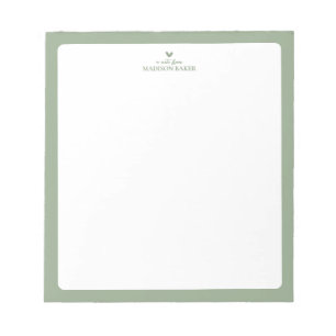 Vert sage   Bloc-notes personnalisé au coeur simpl
