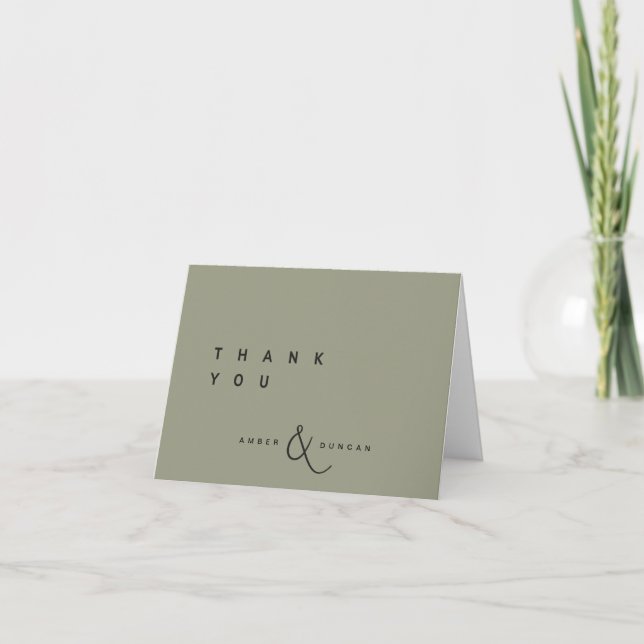 Vert sauge | Carte de remerciement de mariage simp (Devant)