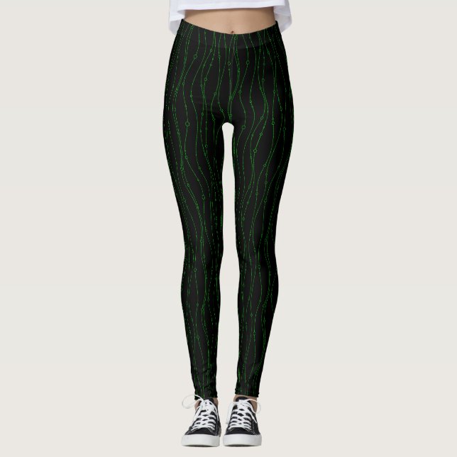 Vert sur Leggings noirs - Pantalon de Yoga St. Pat (Devant)