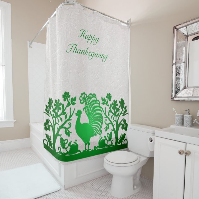 Vert Thanksgiving Turquie Floral Douche rideau (En situation)