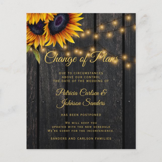 Vertagung der Hochzeitsankündigung für Sonnenblume Flyer (Vorne)