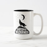 Verteidiger Wilderness Wolf Moon Zweifarbige Tasse<br><div class="desc">Unsere Wildnisgebiete sind ein Geschenk,  ein echtes Juwel. Verteidigen Sie sie,  indem Sie für diejenigen stimmen und sie unterstützen,  die dasselbe tun. Dieses Design zeigt einen Wolf auf einem Felsen,  der in eine Mond- und Sternenszene einschneidet.</div>
