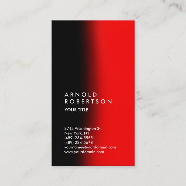 Vertical Beruflich Business Card: Red Black Chic Visitenkarte (Vorderseite)