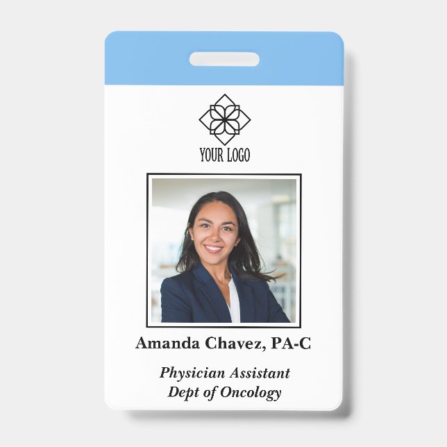 Vertical Blue Custom Employee ID Photo Name Ausweis (Vorderseite)