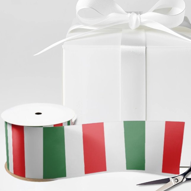 Vertical Italian Flag Stripes on White Satinband (Vertical Italian flag stripes satin ribbon for Italy celebrations, gifts and heritage crafting)