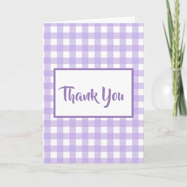 Vertical Lilac Gingham Danke-Karte Karte (Vorderseite)