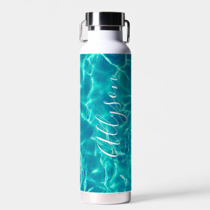 Vertical Name White Script, Aquamarines Wasser Trinkflasche