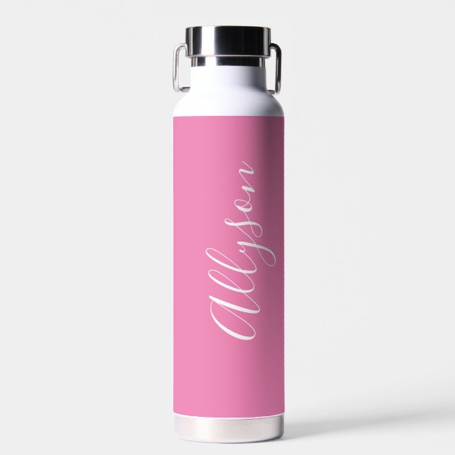 Vertical Name, White Script, Pink Trinkflasche (Vorne)