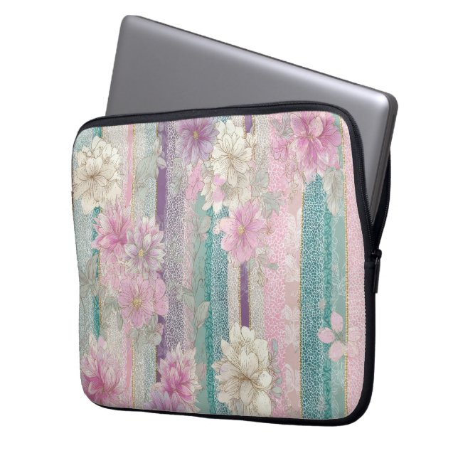 Vertical Pastel Stripes With Lace Textures  Laptopschutzhülle (Vorderseite Links)