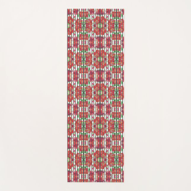 Vertical patterned fabric showcasing red flowers yogamatte (Vorderseite)